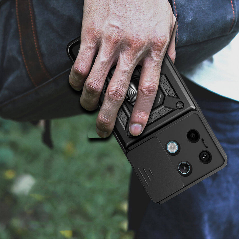 Xiaomi Redmi Note 13 Pro 5G Kılıf Magnetik Standlı Kamera Korumalı Zore Sürgülü Vega Kapak Mavi