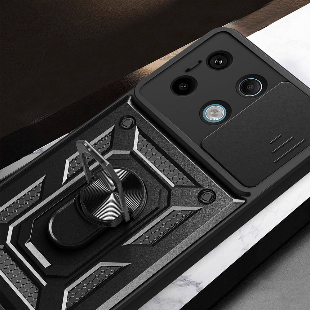 Xiaomi Redmi Note 13 Pro 5G Kılıf Magnetik Standlı Kamera Korumalı Zore Sürgülü Vega Kapak Siyah