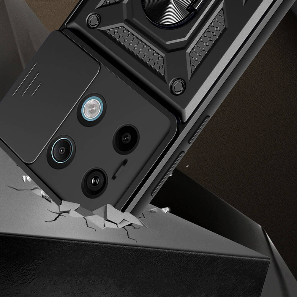 Xiaomi Redmi Note 13 Pro 5G Kılıf Magnetik Standlı Kamera Korumalı Zore Sürgülü Vega Kapak Siyah