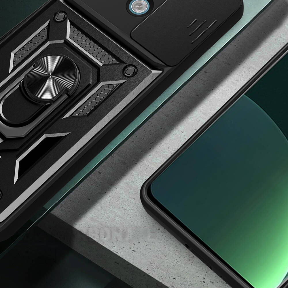Xiaomi Redmi Note 13 Pro 5G Kılıf Magnetik Standlı Kamera Korumalı Zore Sürgülü Vega Kapak Siyah