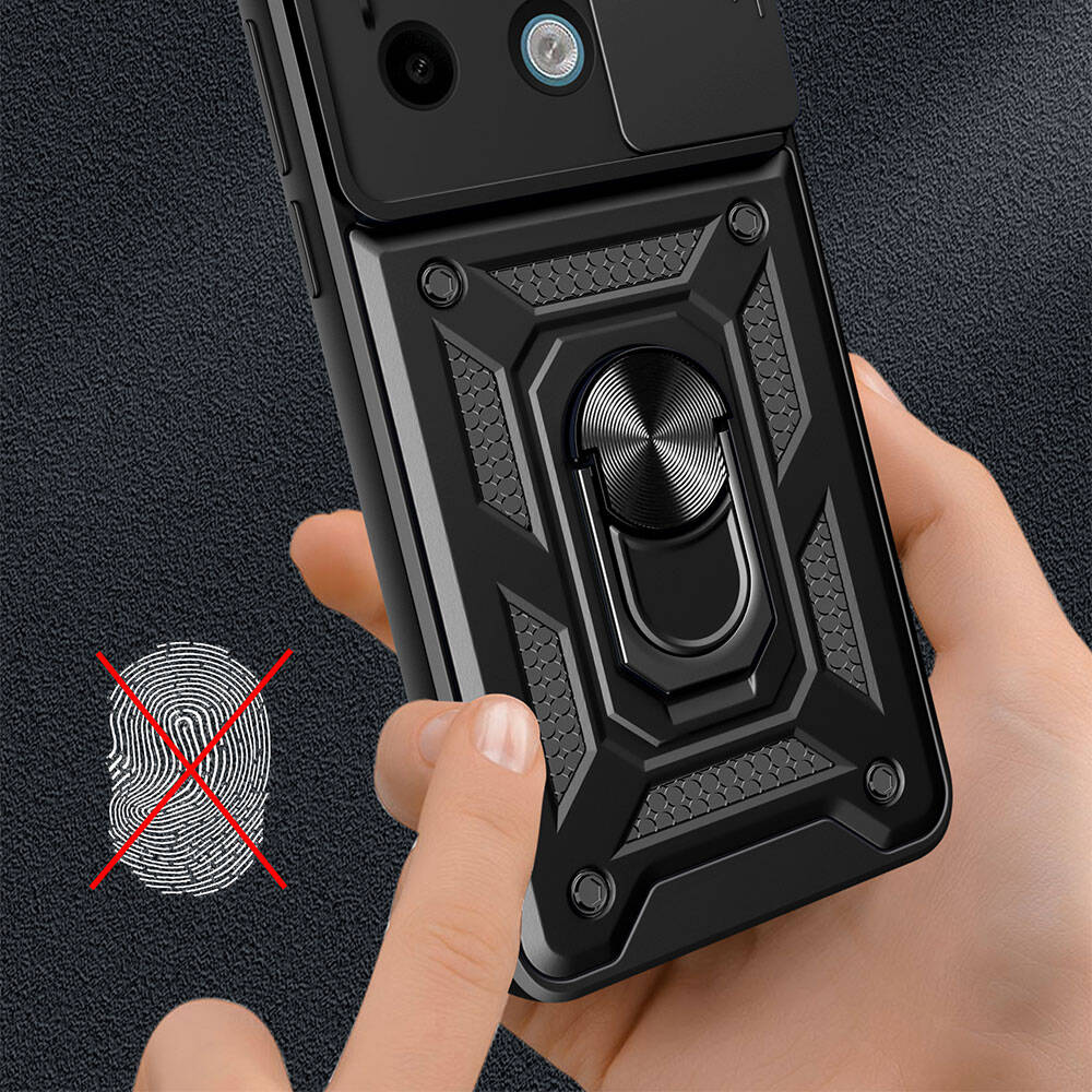 Xiaomi Redmi Note 13 Pro 5G Kılıf Magnetik Standlı Kamera Korumalı Zore Sürgülü Vega Kapak Siyah