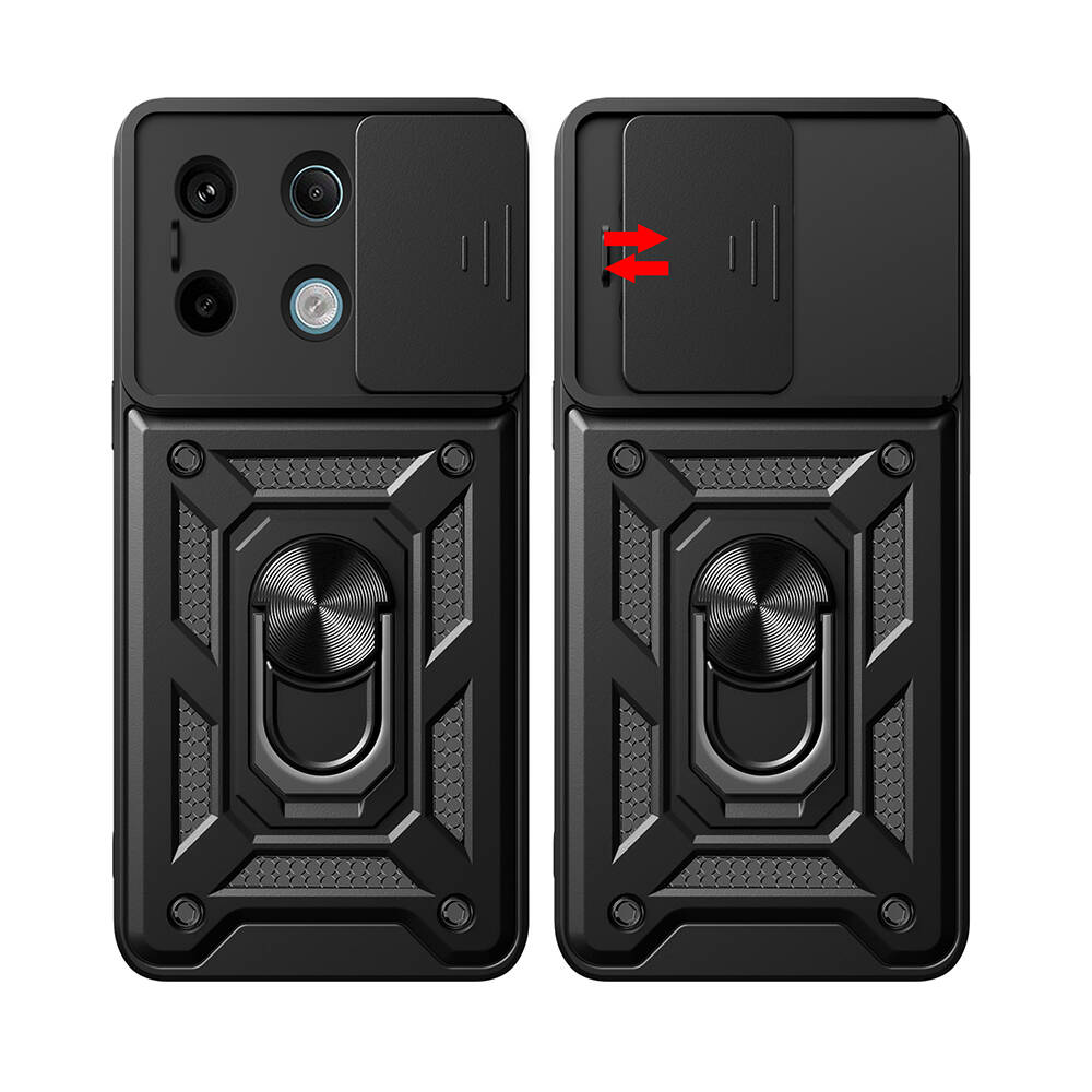 Xiaomi Redmi Note 13 Pro 5G Kılıf Magnetik Standlı Kamera Korumalı Zore Sürgülü Vega Kapak Siyah