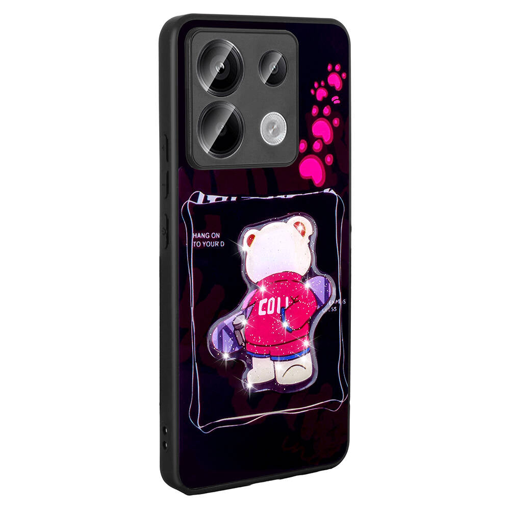 Xiaomi Redmi Note 13 Pro 5G Kılıf Parlayan Kabartmalı İkonik Figürlü Zore Amas Silikon Kapak Mor