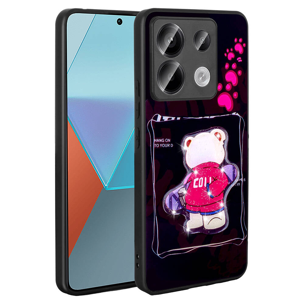 Xiaomi Redmi Note 13 Pro 5G Kılıf Parlayan Kabartmalı İkonik Figürlü Zore Amas Silikon Kapak Siyah