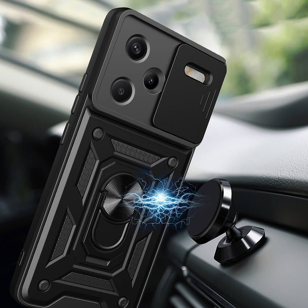 Xiaomi Redmi Note 13 Pro Plus 5G Kılıf Magnetik Standlı Kamera Korumalı Zore Sürgülü Vega Kapak Siyah