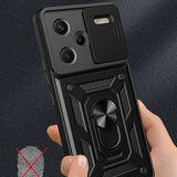 Xiaomi Redmi Note 13 Pro Plus 5G Kılıf Magnetik Standlı Kamera Korumalı Zore Sürgülü Vega Kapak Siyah