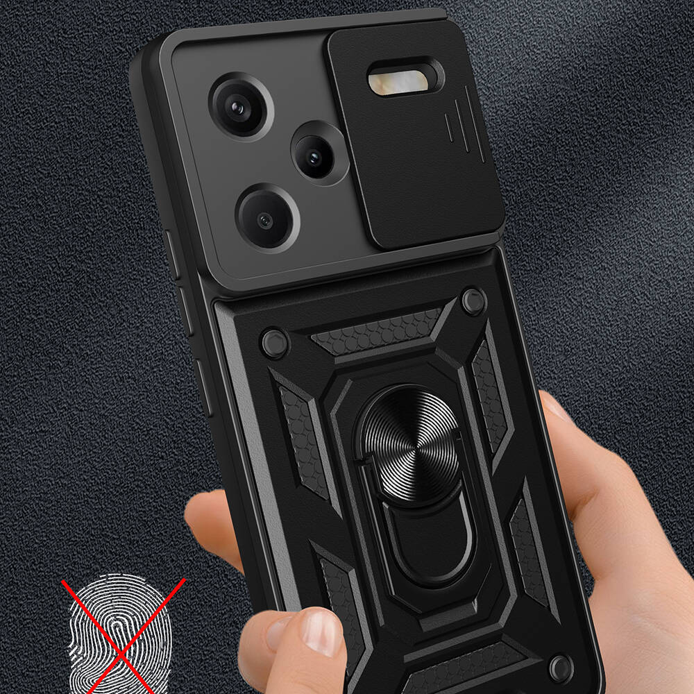 Xiaomi Redmi Note 13 Pro Plus 5G Kılıf Magnetik Standlı Kamera Korumalı Zore Sürgülü Vega Kapak Siyah