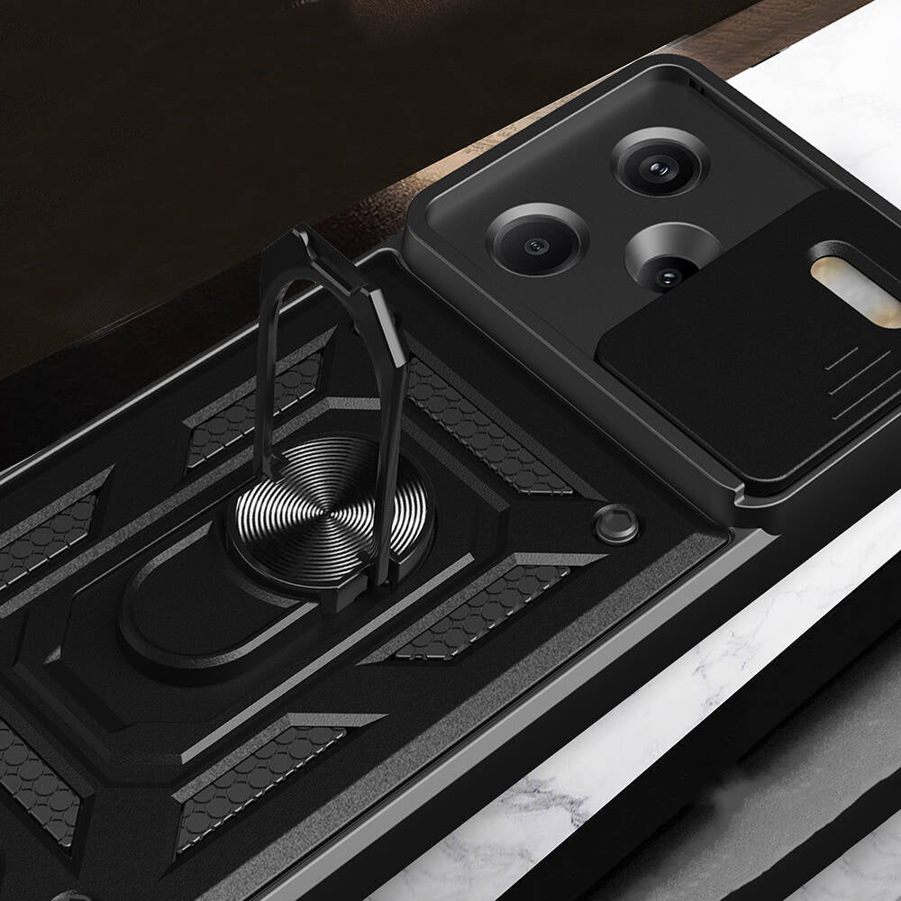 Xiaomi Redmi Note 13 Pro Plus 5G Kılıf Magnetik Standlı Kamera Korumalı Zore Sürgülü Vega Kapak Siyah
