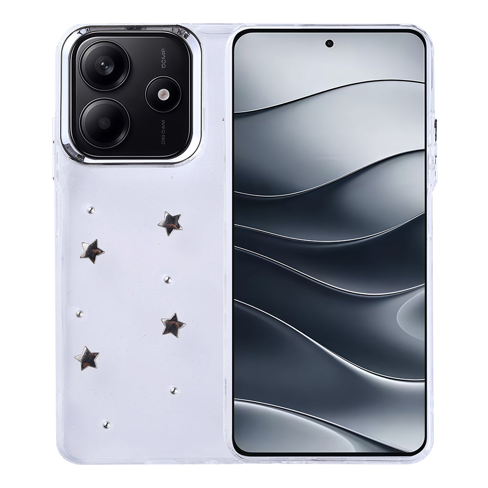 Xiaomi Redmi Note 14 4G Kılıf Airbag Tasarımlı Simli Şeffaf Zore Kutup Kapak Yıldız
