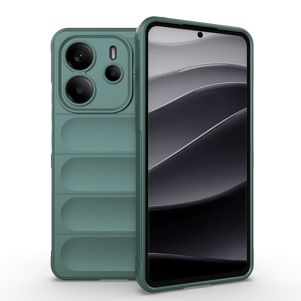 Xiaomi Redmi Note 14 4G Kılıf Esnek TPU Oyuklu Arka Yüzey Tasarımlı Zore Etnik Silikon Kapak Koyu Yeşil