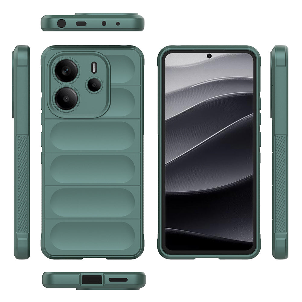Xiaomi Redmi Note 14 4G Kılıf Esnek TPU Oyuklu Arka Yüzey Tasarımlı Zore Etnik Silikon Kapak Koyu Yeşil