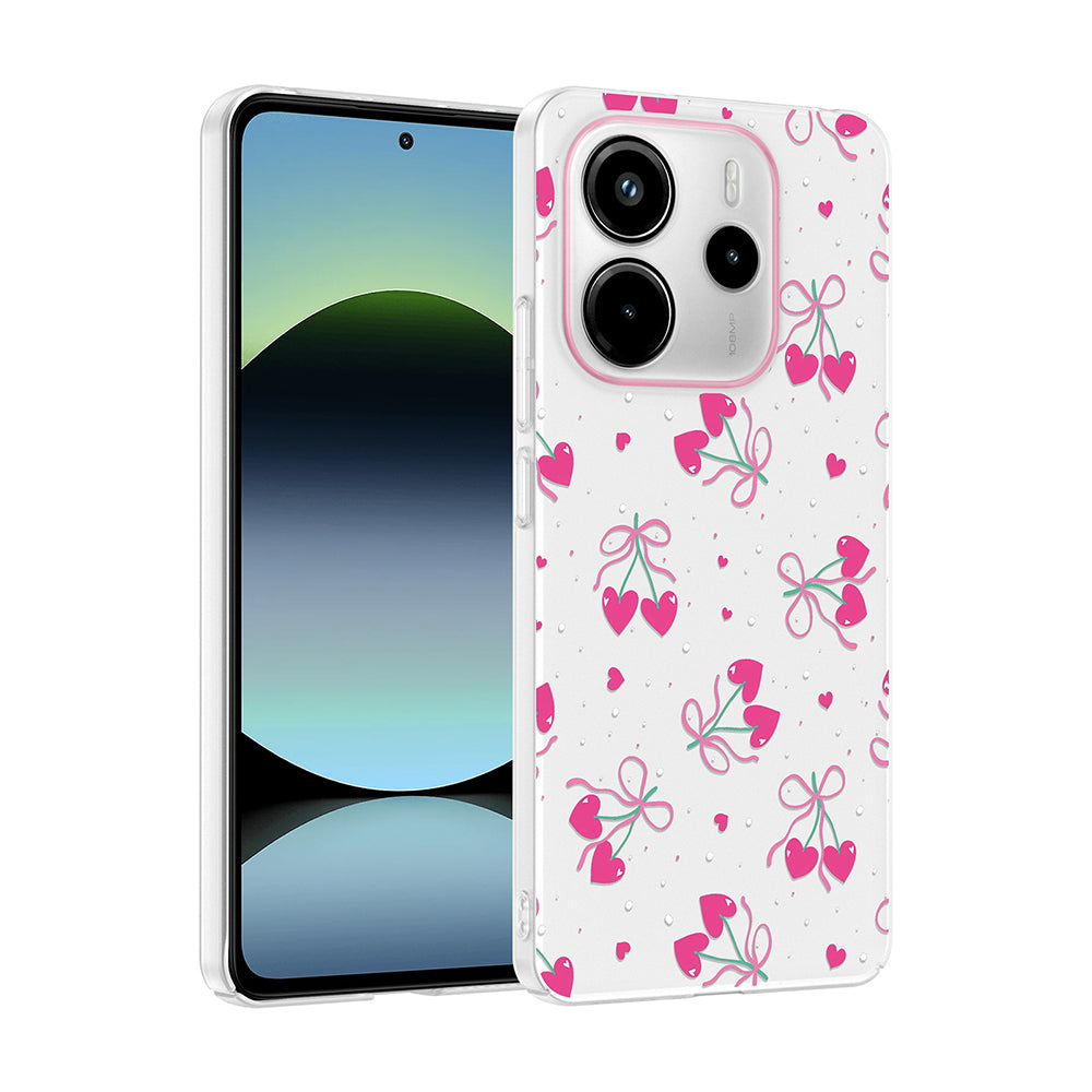 Xiaomi Redmi Note 14 4G Kılıf Kamera Korumalı Desenli Zore Klip Kapak Kalpli Kiraz
