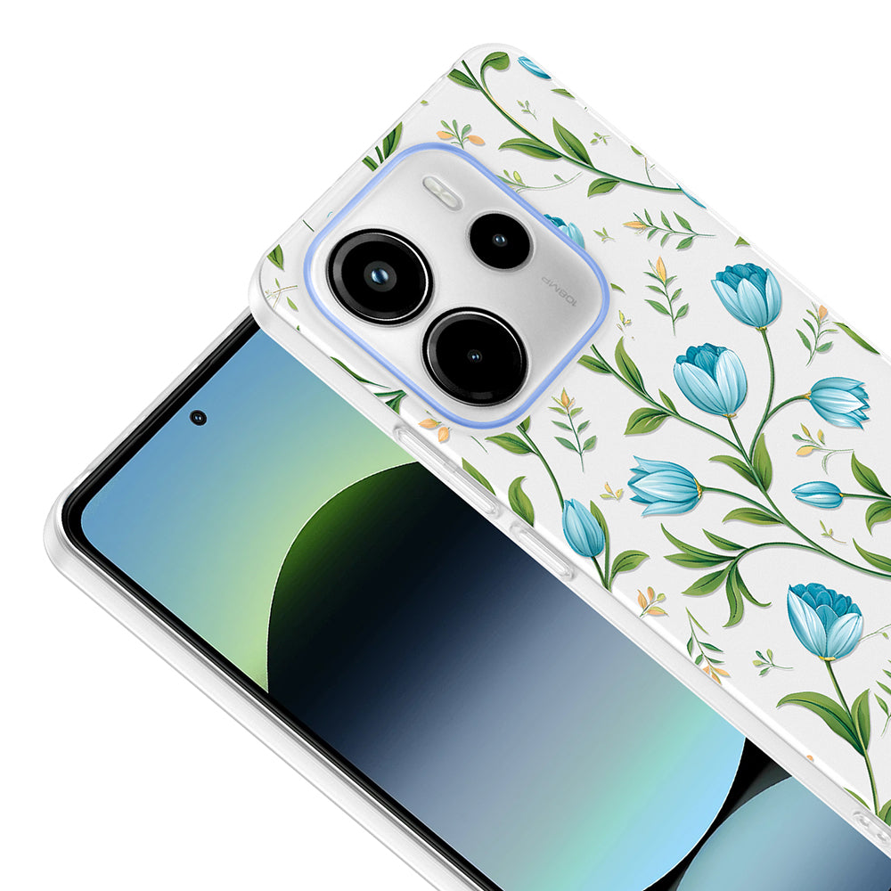 Xiaomi Redmi Note 14 4G Kılıf Kamera Korumalı Desenli Zore Klip Kapak Mavi Lale