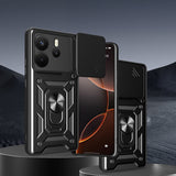 Xiaomi Redmi Note 14 4G Kılıf Magnetik Standlı Kamera Korumalı Zore Sürgülü Vega Kapak Mavi