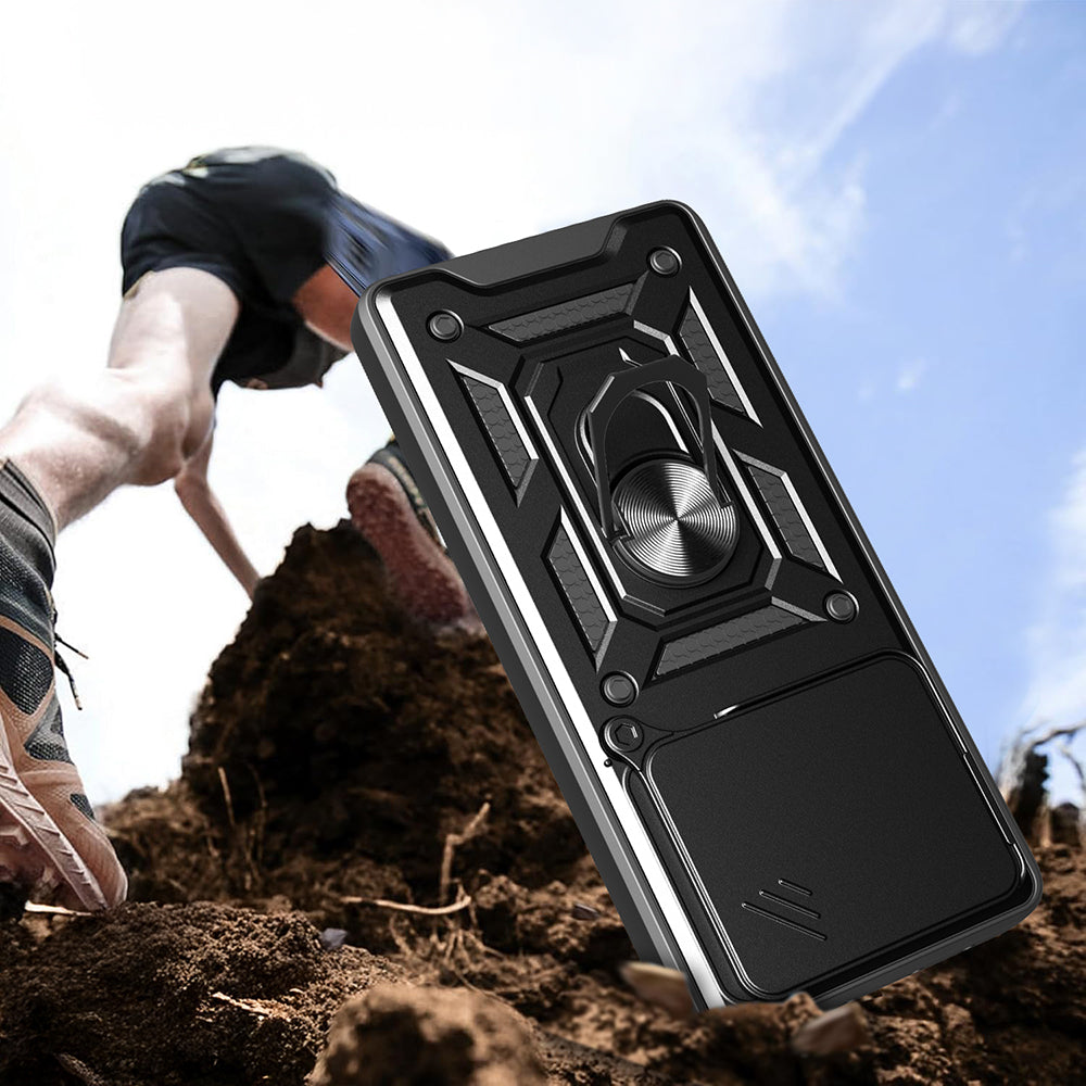 Xiaomi Redmi Note 14 4G Kılıf Magnetik Standlı Kamera Korumalı Zore Sürgülü Vega Kapak Mavi