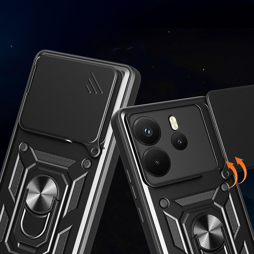 Xiaomi Redmi Note 14 4G Kılıf Magnetik Standlı Kamera Korumalı Zore Sürgülü Vega Kapak Mavi