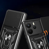 Xiaomi Redmi Note 14 4G Kılıf Magnetik Standlı Kamera Korumalı Zore Sürgülü Vega Kapak Mavi
