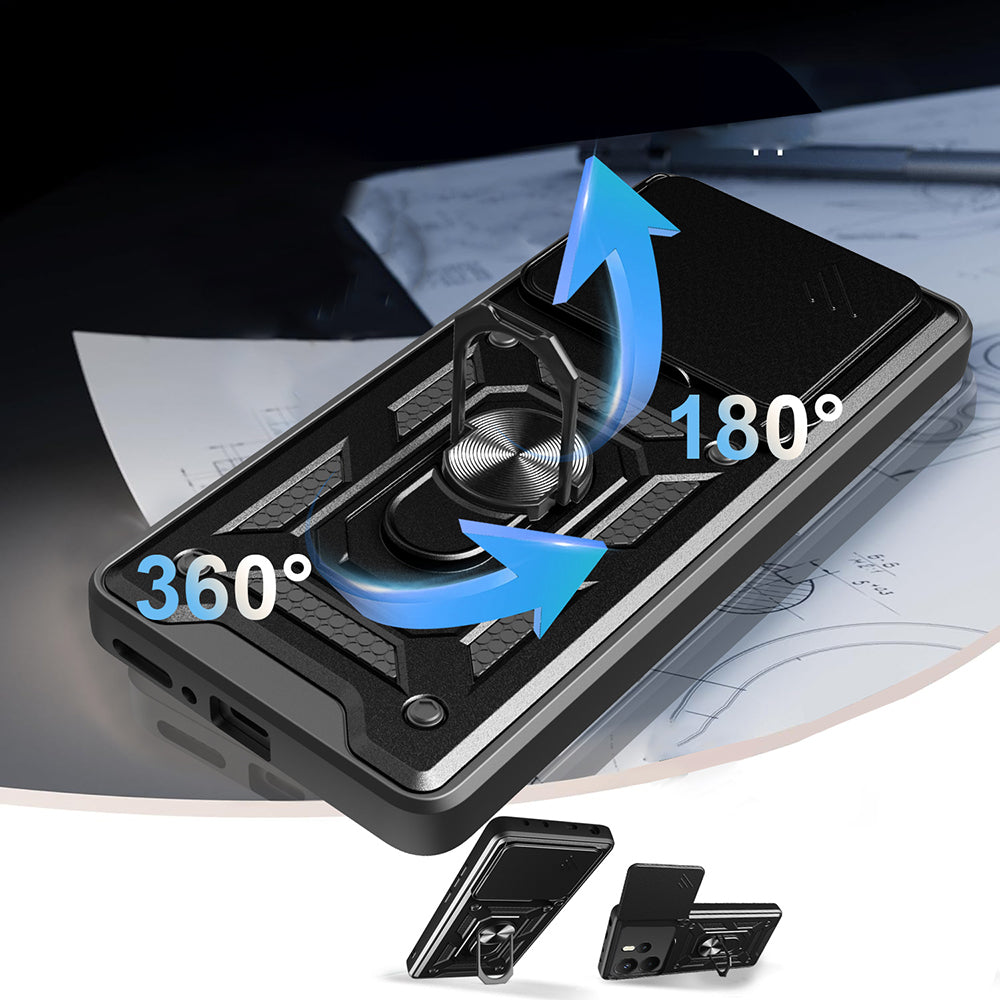 Xiaomi Redmi Note 14 4G Kılıf Magnetik Standlı Kamera Korumalı Zore Sürgülü Vega Kapak Mavi