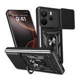Xiaomi Redmi Note 14 4G Kılıf Magnetik Standlı Kamera Korumalı Zore Sürgülü Vega Kapak Mavi