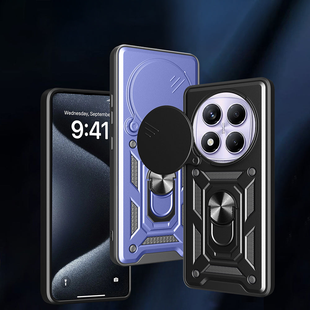 Xiaomi Redmi Note 14 Pro 4G Kılıf Magnetik Standlı Kamera Korumalı Zore Sürgülü Vega Kapak Siyah