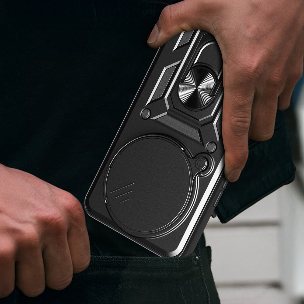 Xiaomi Redmi Note 14 Pro Plus Kılıf Magnetik Standlı Kamera Korumalı Zore Sürgülü Vega Kapak Mavi
