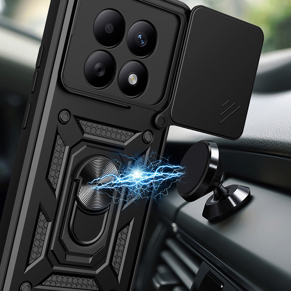 Xiaomi Redmi Note 15 4G Kılıf Magnetik Standlı Kamera Korumalı Zore Sürgülü Vega Kapak Siyah