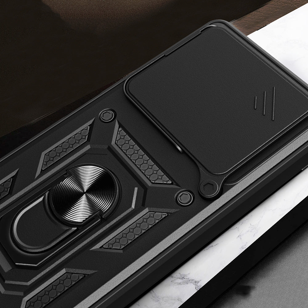 Xiaomi Redmi Note 15 4G Kılıf Magnetik Standlı Kamera Korumalı Zore Sürgülü Vega Kapak Siyah