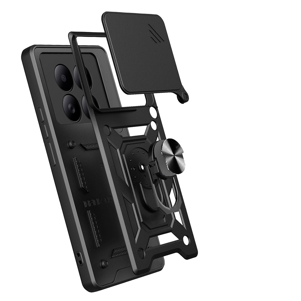 Xiaomi Redmi Note 15 4G Kılıf Magnetik Standlı Kamera Korumalı Zore Sürgülü Vega Kapak Siyah