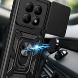 Xiaomi Redmi Note 15 5G Kılıf Magnetik Standlı Kamera Korumalı Zore Sürgülü Vega Kapak Siyah