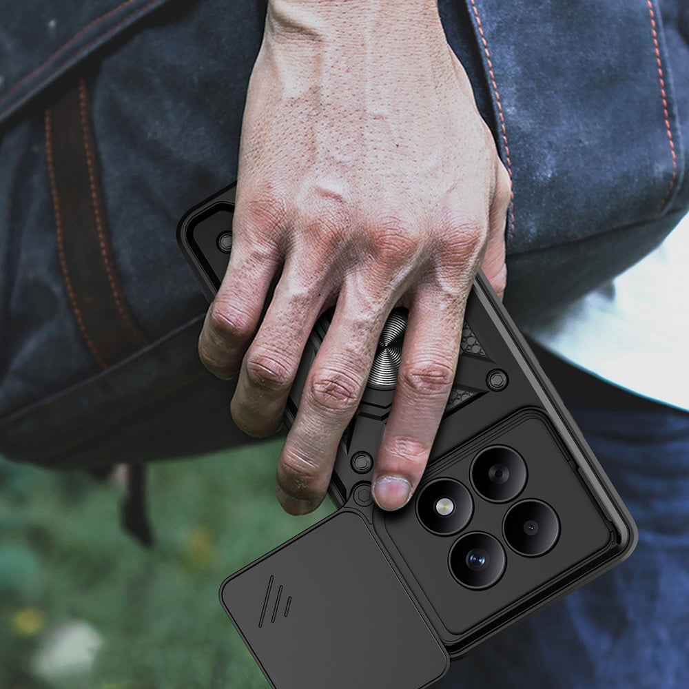 Xiaomi Redmi Note 15 5G Kılıf Magnetik Standlı Kamera Korumalı Zore Sürgülü Vega Kapak Siyah