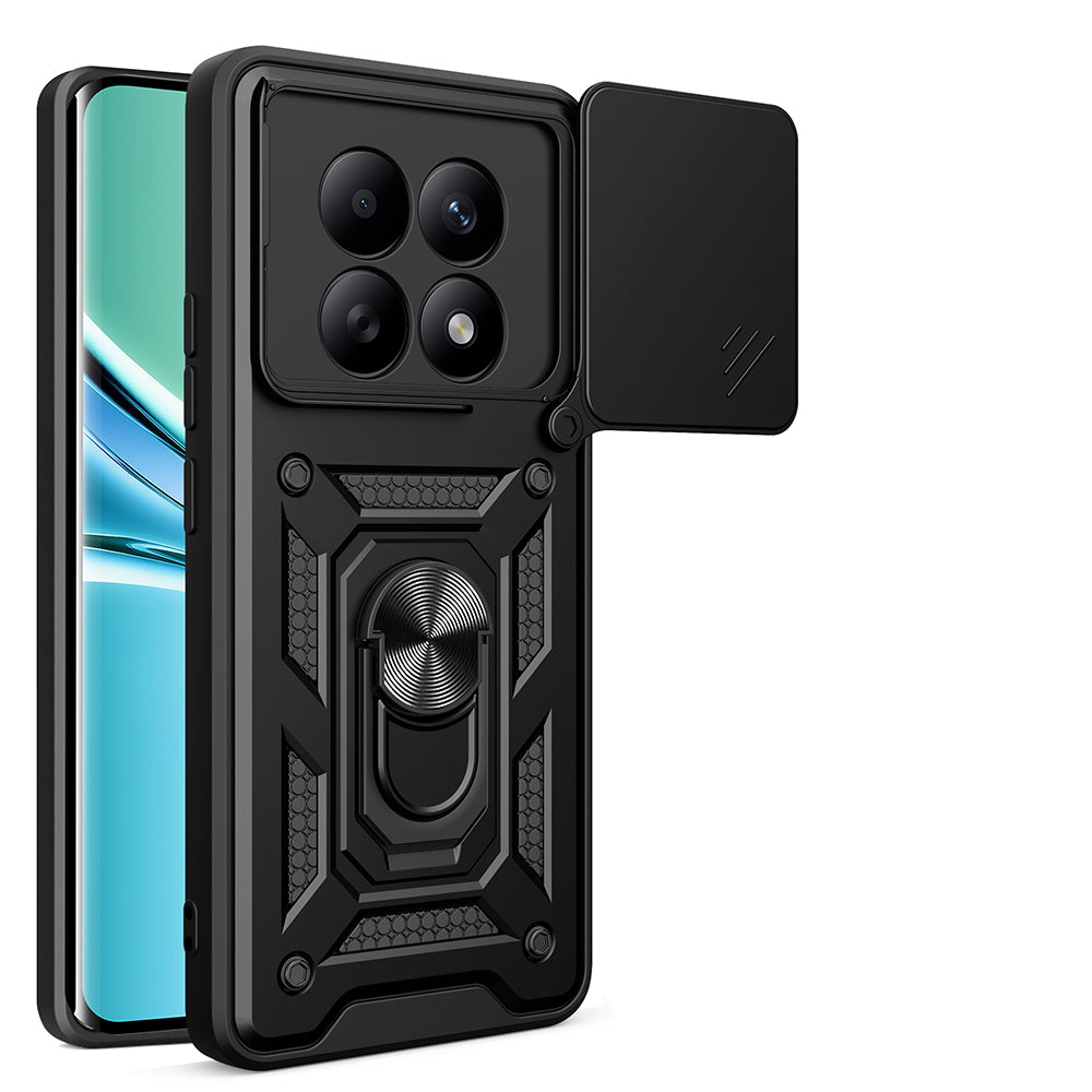 Xiaomi Redmi Note 15 5G Kılıf Magnetik Standlı Kamera Korumalı Zore Sürgülü Vega Kapak Siyah