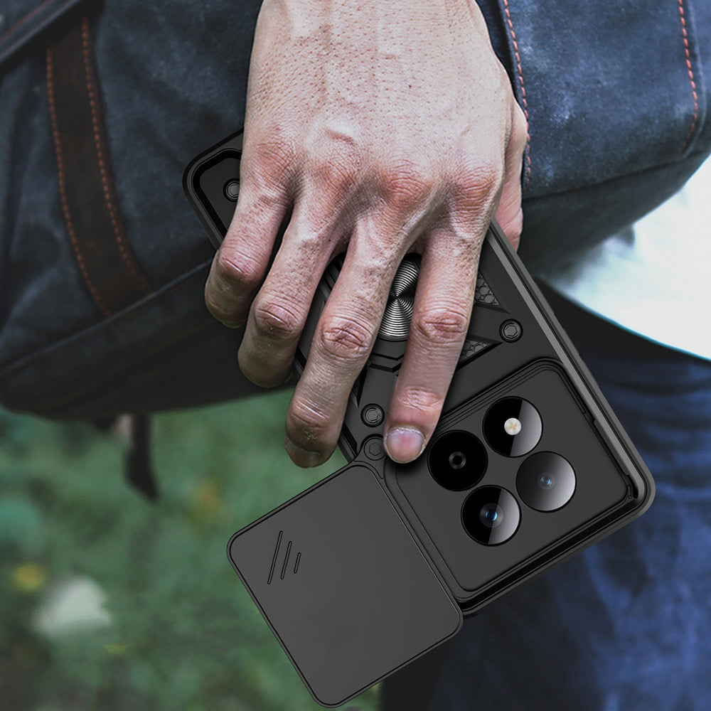 Xiaomi Redmi Note 15 Pro 4G Kılıf Magnetik Standlı Kamera Korumalı Zore Sürgülü Vega Kapak Siyah