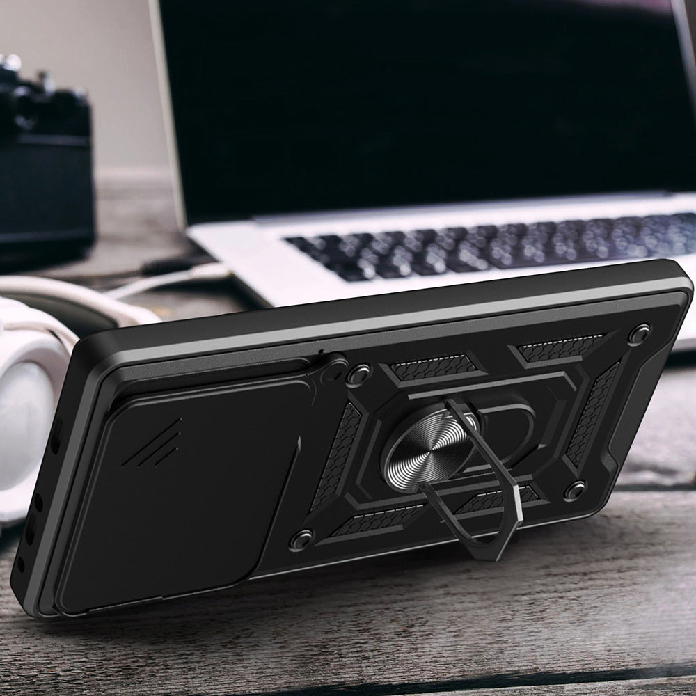 Xiaomi Redmi Note 15 Pro Plus Kılıf Magnetik Standlı Kamera Korumalı Zore Sürgülü Vega Kapak Siyah
