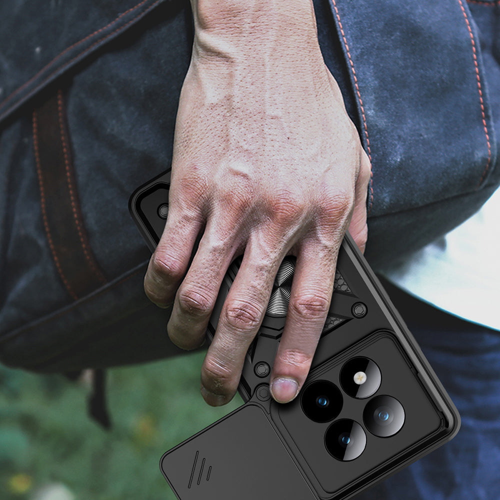 Xiaomi Redmi Note 15 Pro Plus Kılıf Magnetik Standlı Kamera Korumalı Zore Sürgülü Vega Kapak Siyah