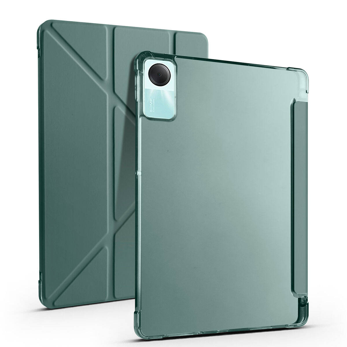 Xiaomi Redmi Pad SE Kılıf Zore Tri Folding Kalem Bölmeli Standlı Kılıf Koyu Yeşil