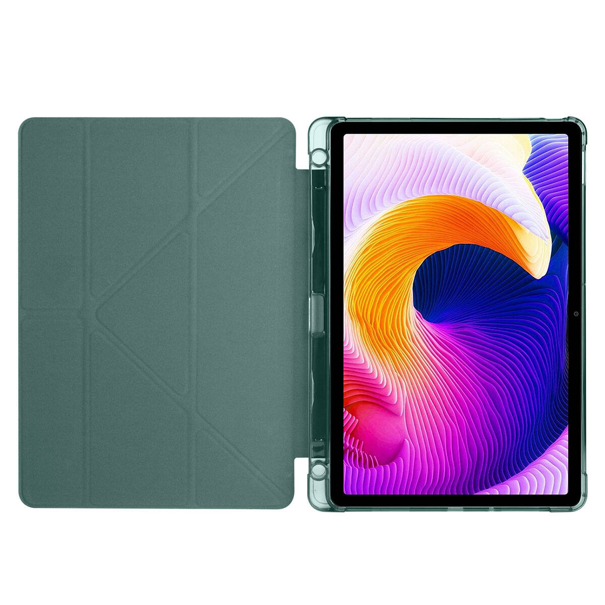 Xiaomi Redmi Pad SE Kılıf Zore Tri Folding Kalem Bölmeli Standlı Kılıf Koyu Yeşil