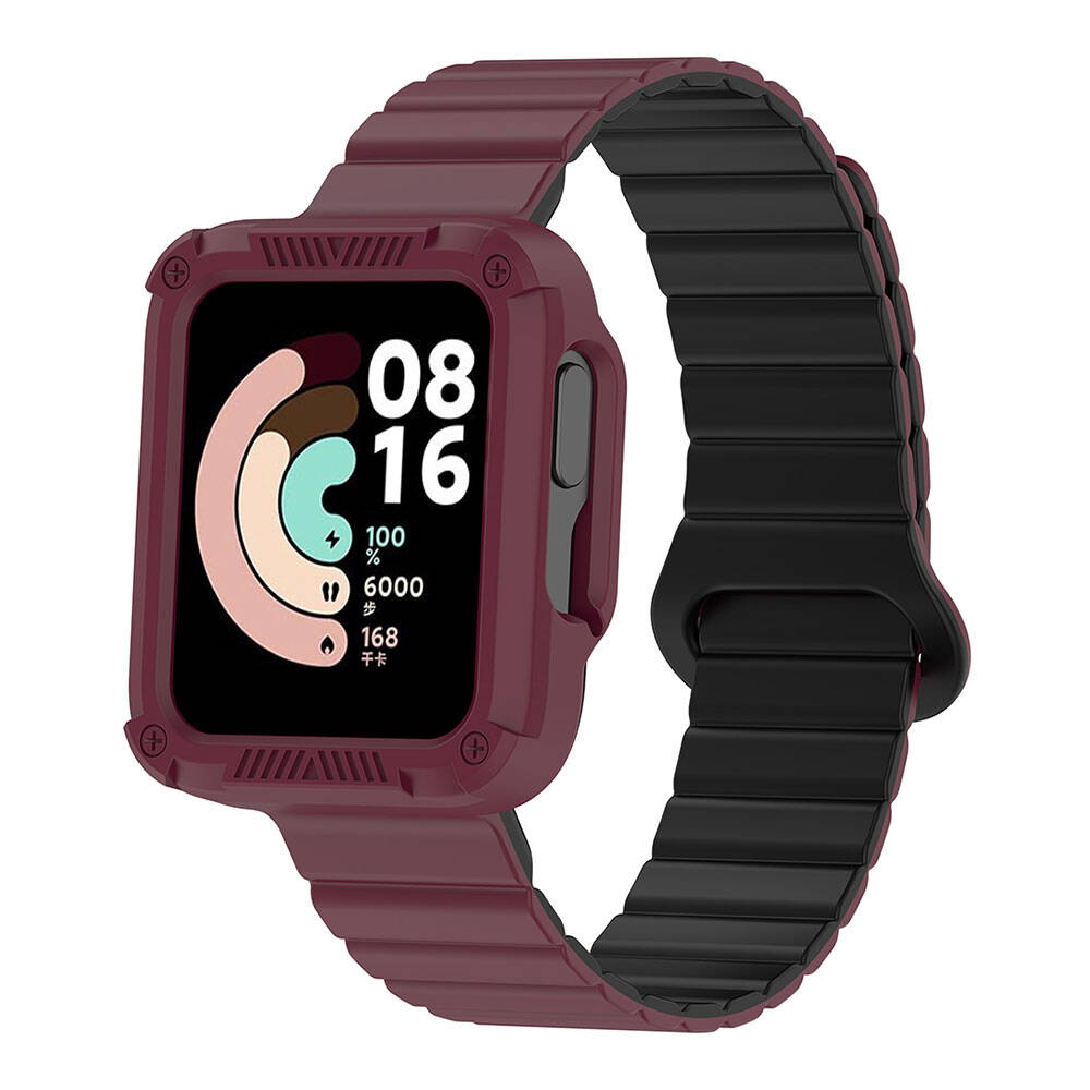 Xiaomi Redmi Watch 2 Silikon Kordon Zore KRD-105 Strap Kayış Koyu Kırmızı-Siyah