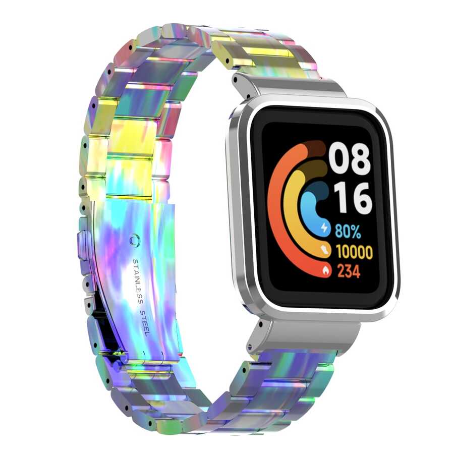 Xiaomi Redmi Watch (Mi Watch Lite) Zore KRD-60 Metal Kordon Gümüş-Siyah