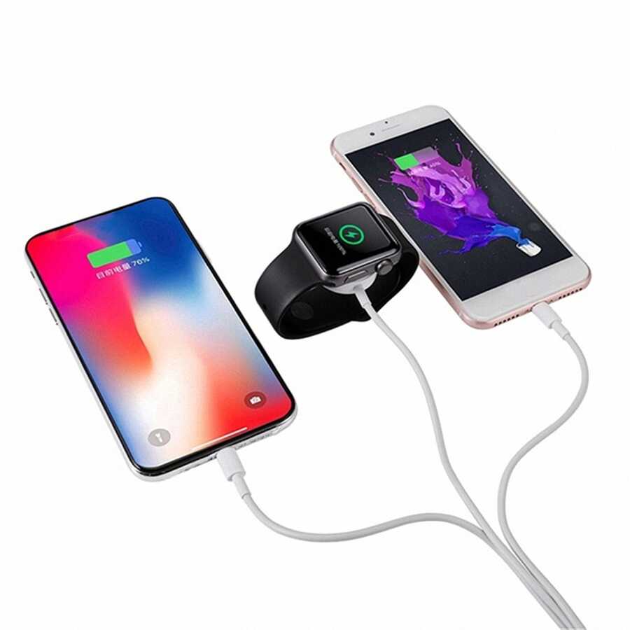 Zore Akıllı Saat 3 in 1 Lightning-Type-C-Wireless USB Şarj Kablosu Beyaz