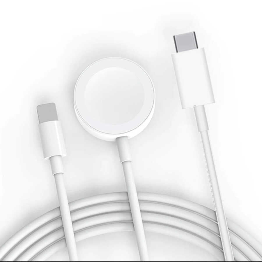 Zore Akıllı Saat Wireless To Lightning Type-C Şarj Kablosu 1.2M Beyaz