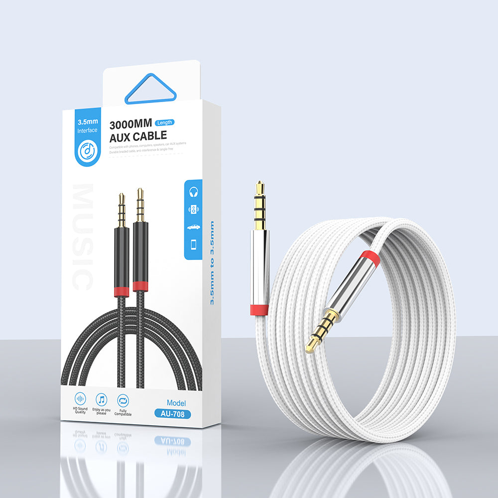 Zore AU-708 Örgü Tasarımlı Aux Audio Kablo 3.5mm 3m Siyah