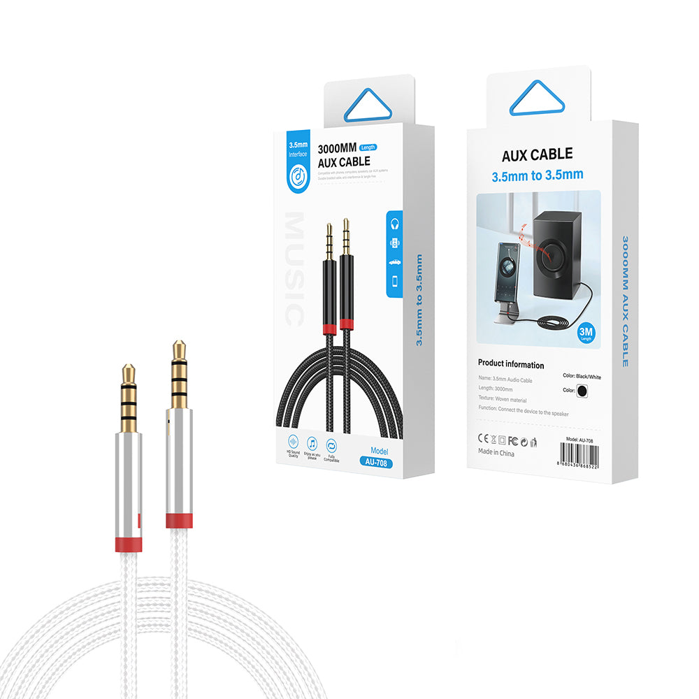 Zore AU-708 Örgü Tasarımlı Aux Audio Kablo 3.5mm 3m Siyah