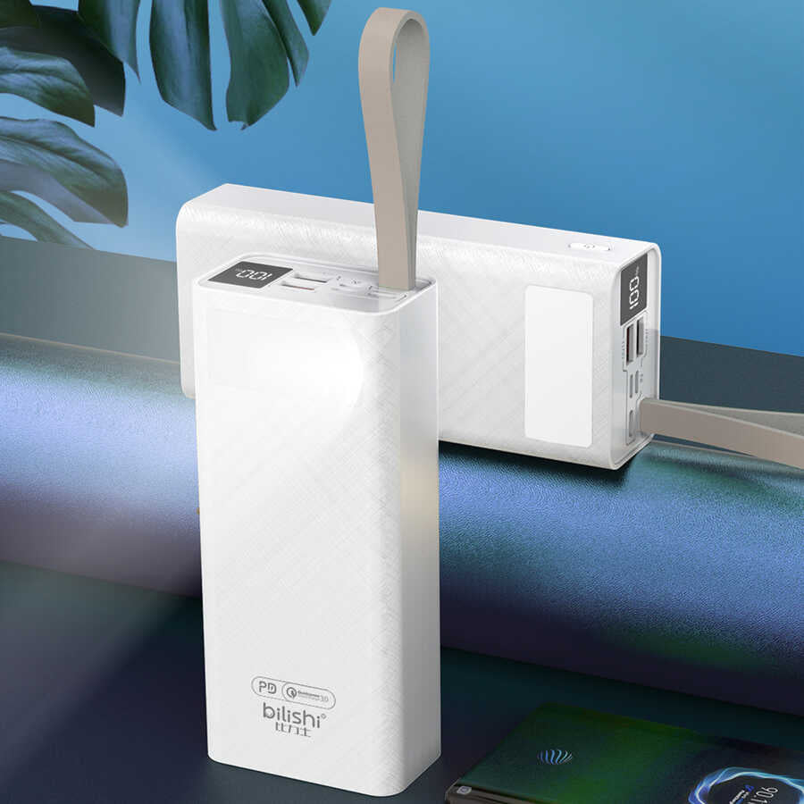 Zore B-30 Askılı Led Göstergeli Taşınabilir Powerbank 30000 mAh Beyaz