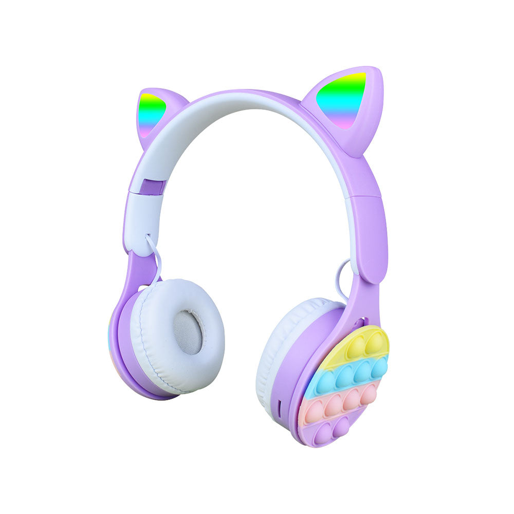 Zore B30 RGB Led Işıklı Kedi Kulağı Band Tasarımı Ayarlanabilir Katlanabilir Kulak Üstü Bluetooth Kulaklık Pembe