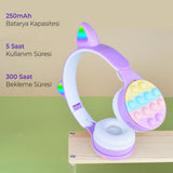 Zore B30 RGB Led Işıklı Kedi Kulağı Band Tasarımı Ayarlanabilir Katlanabilir Kulak Üstü Bluetooth Kulaklık Mor