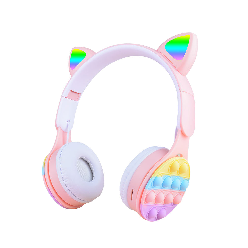 Zore B30 RGB Led Işıklı Kedi Kulağı Band Tasarımı Ayarlanabilir Katlanabilir Kulak Üstü Bluetooth Kulaklık Pembe