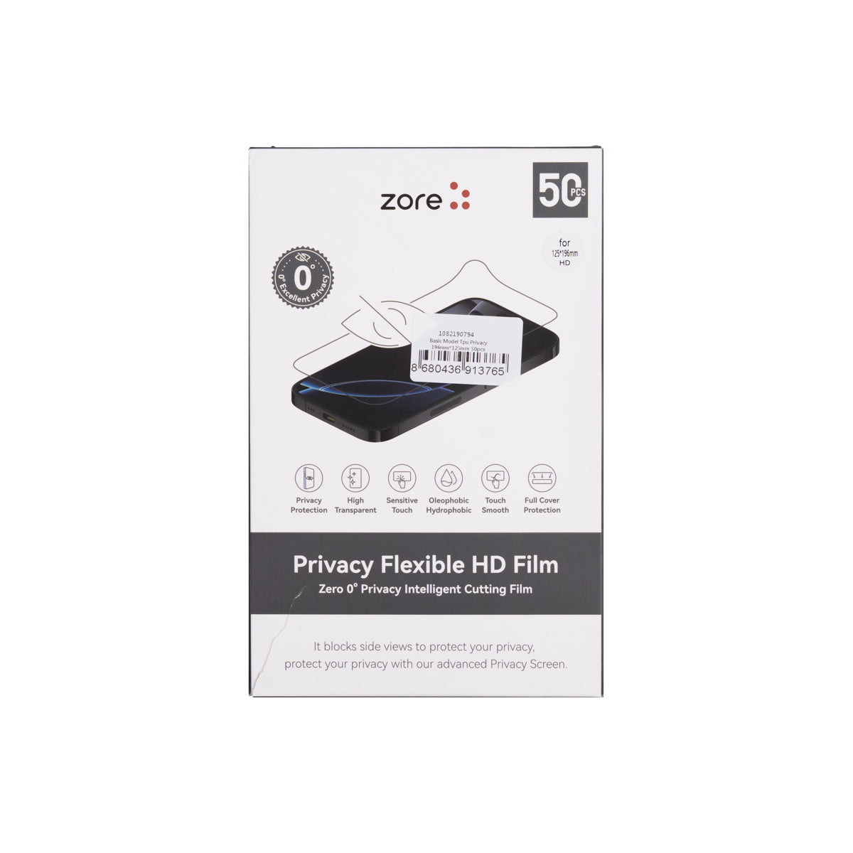 Zore Basic Model TPU Privacy Hayalet Ekran Koruyucu 196mm x 125mm 50 Adet Siyah