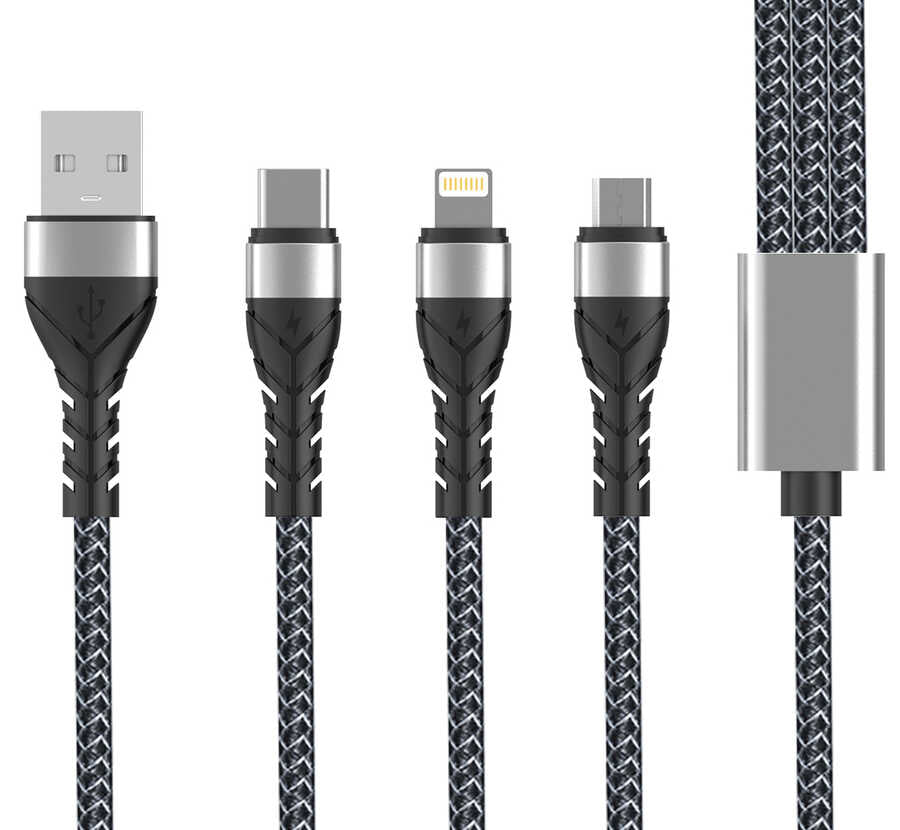 Zore Bax 3 in 1 Usb Kablo 1.2M Siyah
