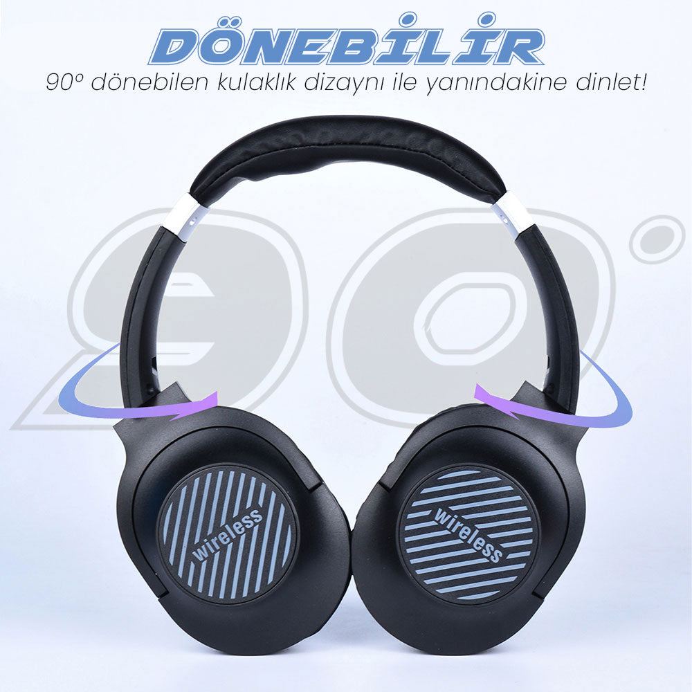 Zore BT850 Ayarlanabilir ve Katlanabilir 90 Derece Dönebilen Kulak Üstü Bluetooth Kulaklık Siyah