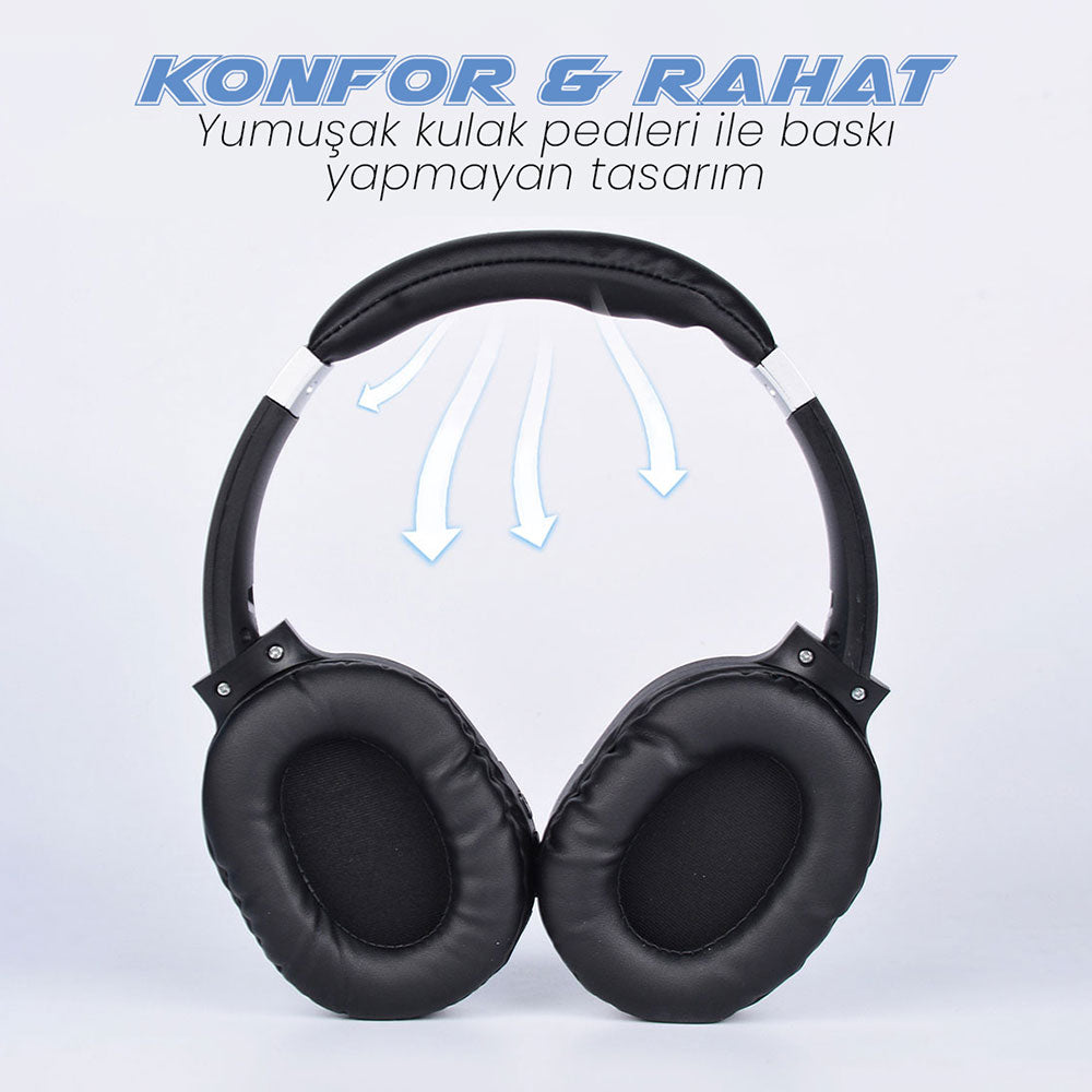 Zore BT850 Ayarlanabilir ve Katlanabilir 90 Derece Dönebilen Kulak Üstü Bluetooth Kulaklık Siyah